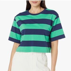 New The Drop Striped Crop Boxy T-Shirt XXS
